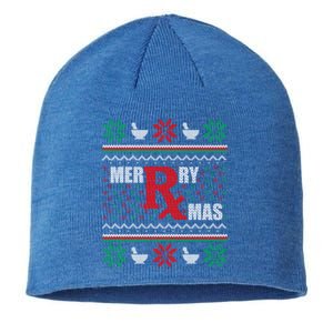 Merry Xmas Pharmacist Ugly Christmas Pharmacy Tech Gift Sustainable Beanie