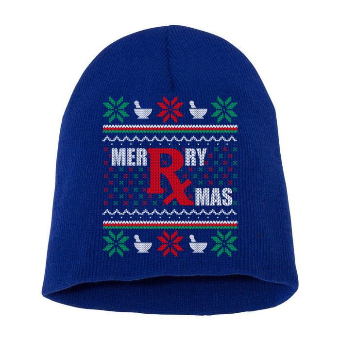 Merry Xmas Pharmacist Ugly Christmas Pharmacy Tech Gift Short Acrylic Beanie