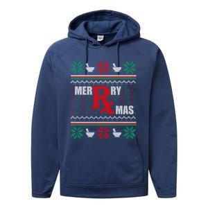 Merry Xmas Pharmacist Ugly Christmas Pharmacy Tech Gift Performance Fleece Hoodie