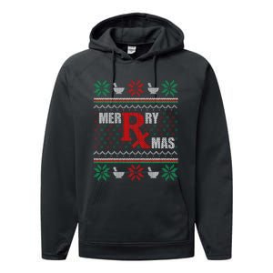 Merry Xmas Pharmacist Ugly Christmas Sweater Pharmacy Tech Performance Fleece Hoodie