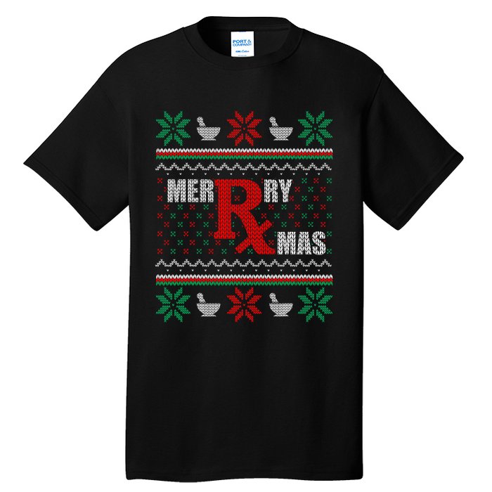 Merry Xmas Pharmacist Ugly Christmas Sweater Pharmacy Tech Tall T-Shirt