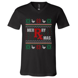 Merry Xmas Pharmacist Ugly Christmas Sweater Pharmacy Tech V-Neck T-Shirt