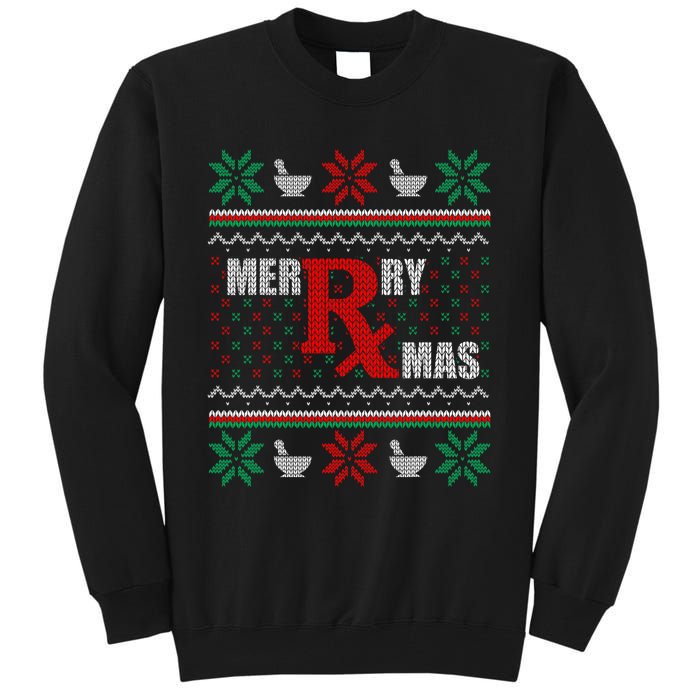 Merry Xmas Pharmacist Ugly Christmas Sweater Pharmacy Tech Tall Sweatshirt