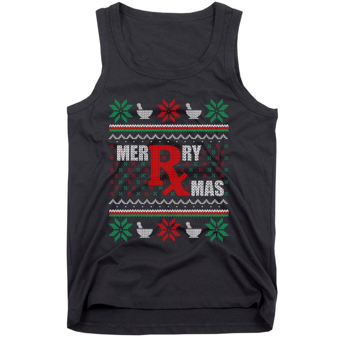 Merry Xmas Pharmacist Ugly Christmas Sweater Pharmacy Tech Tank Top