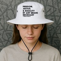 Malcolm X Quote Freedom Justice Equality By Any Means Necessary Bucket Hat