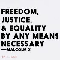 Malcolm X Quote Freedom Justice Equality By Any Means Necessary Womens T-Shirt