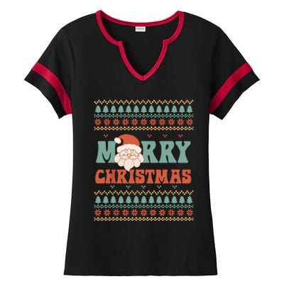 Merry Xmas Santa Ugly Christmas Ladies Halftime Notch Neck Tee