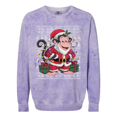 Monkey Xmas Style Ugly Santa Monkey Christmas Funny Gift Colorblast Crewneck Sweatshirt