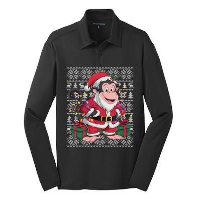 Monkey Xmas Style Ugly Santa Monkey Christmas Funny Gift Silk Touch Performance Long Sleeve Polo