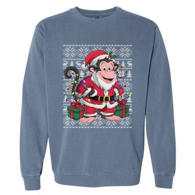 Monkey Xmas Style Ugly Santa Monkey Christmas Funny Gift Garment-Dyed Sweatshirt