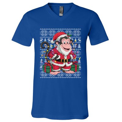 Monkey Xmas Style Ugly Santa Monkey Christmas Funny Gift V-Neck T-Shirt