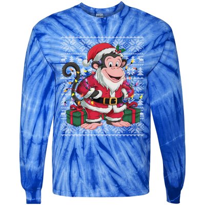 Monkey Xmas Style Ugly Santa Monkey Christmas Funny Gift Tie-Dye Long Sleeve Shirt