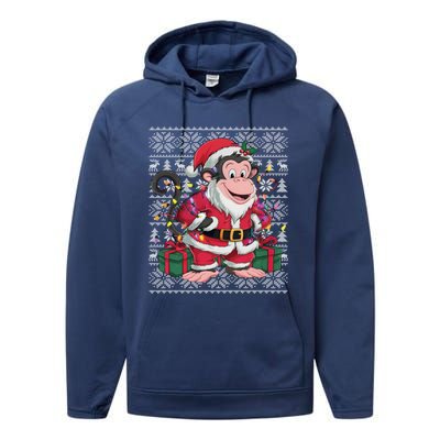 Monkey Xmas Style Ugly Santa Monkey Christmas Funny Gift Performance Fleece Hoodie