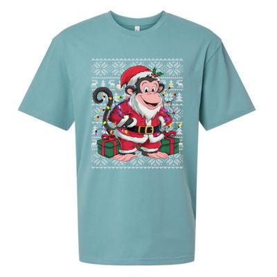 Monkey Xmas Style Ugly Santa Monkey Christmas Funny Gift Sueded Cloud Jersey T-Shirt