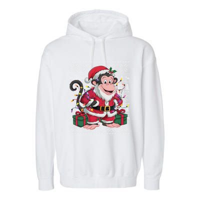 Monkey Xmas Style Ugly Santa Monkey Christmas Funny Gift Garment-Dyed Fleece Hoodie