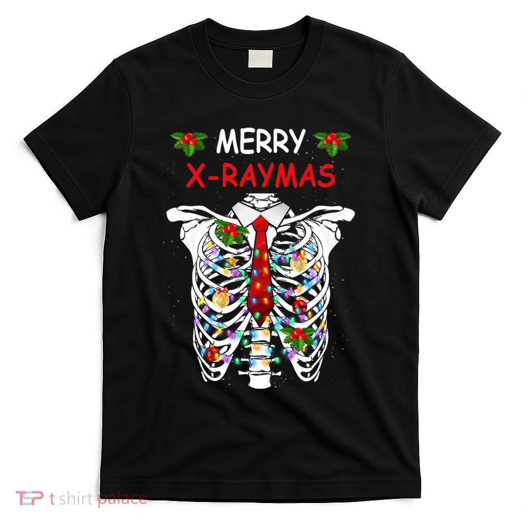 Merry Xraymas Skeleton Rib Cage Red Tie Radiology Christmas T-Shirt