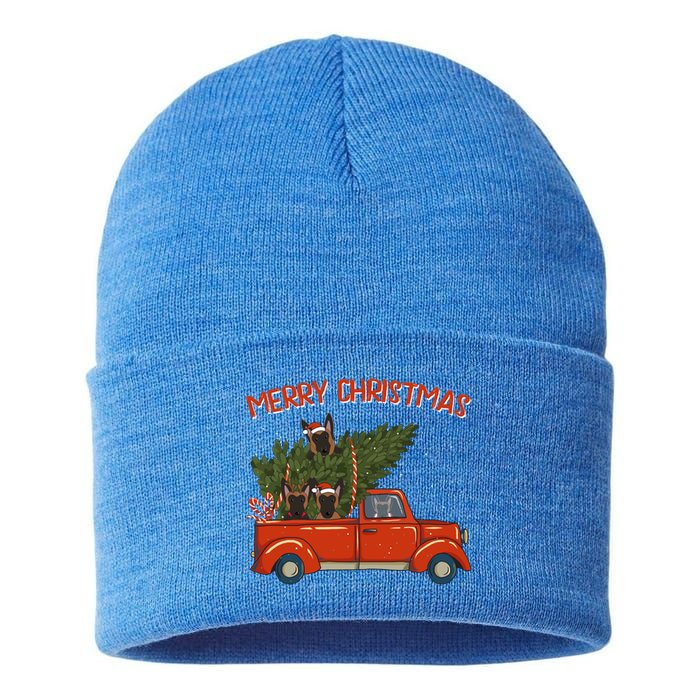 Malinois Xmas Vintage Red Pickup Retro Truck Gift Sustainable Knit Beanie