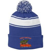 Malinois Xmas Vintage Red Pickup Retro Truck Gift Stripe Pom Pom Beanie