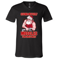 Muscle Xmas Weightlifting Santa Claus Costume Snow Christmas V-Neck T-Shirt