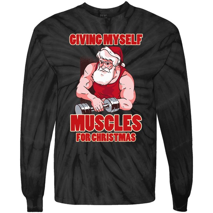 Muscle Xmas Weightlifting Santa Claus Costume Snow Christmas Tie-Dye Long Sleeve Shirt