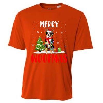 Merry Xmas Woofmas Santa Reindeer Australian Shepherd Dog Great Gift Cooling Performance Crew T-Shirt