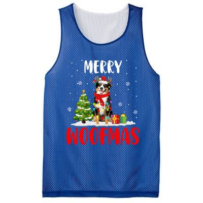 Merry Xmas Woofmas Santa Reindeer Australian Shepherd Dog Great Gift Mesh Reversible Basketball Jersey Tank