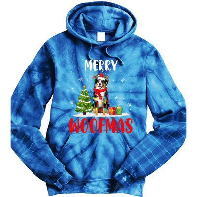 Merry Xmas Woofmas Santa Reindeer Australian Shepherd Dog Great Gift Tie Dye Hoodie