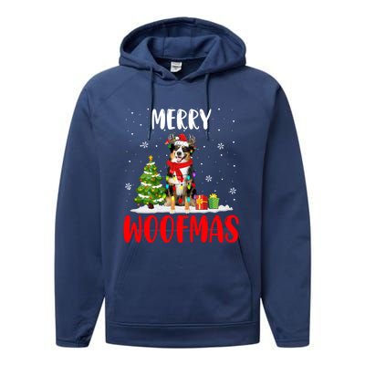 Merry Xmas Woofmas Santa Reindeer Australian Shepherd Dog Great Gift Performance Fleece Hoodie