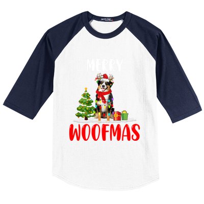 Merry Xmas Woofmas Santa Reindeer Australian Shepherd Dog Great Gift Baseball Sleeve Shirt