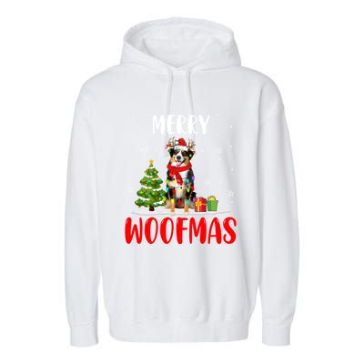 Merry Xmas Woofmas Santa Reindeer Australian Shepherd Dog Great Gift Garment-Dyed Fleece Hoodie