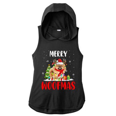 Merry Xmas Woofmas Xmas Lights Santa Reindeer Pekingese Dog Gift Ladies PosiCharge Tri-Blend Wicking Draft Hoodie Tank