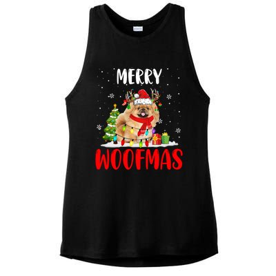 Merry Xmas Woofmas Xmas Lights Santa Reindeer Pekingese Dog Gift Ladies PosiCharge Tri-Blend Wicking Tank