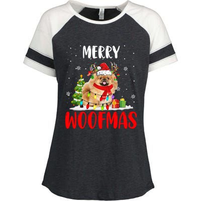 Merry Xmas Woofmas Xmas Lights Santa Reindeer Pekingese Dog Gift Enza Ladies Jersey Colorblock Tee