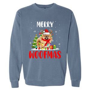 Merry Xmas Woofmas Xmas Lights Santa Reindeer Pekingese Dog Gift Garment-Dyed Sweatshirt