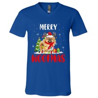 Merry Xmas Woofmas Xmas Lights Santa Reindeer Pekingese Dog Gift V-Neck T-Shirt