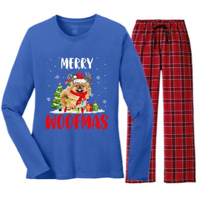 Merry Xmas Woofmas Xmas Lights Santa Reindeer Pekingese Dog Gift Women's Long Sleeve Flannel Pajama Set 