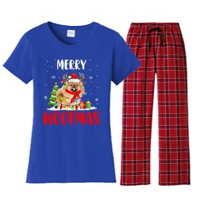 Merry Xmas Woofmas Xmas Lights Santa Reindeer Pekingese Dog Gift Women's Flannel Pajama Set