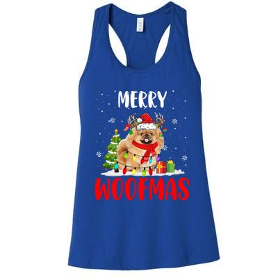 Merry Xmas Woofmas Xmas Lights Santa Reindeer Pekingese Dog Gift Women's Racerback Tank