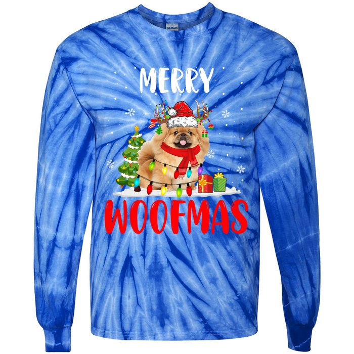 Merry Xmas Woofmas Xmas Lights Santa Reindeer Pekingese Dog Gift Tie-Dye Long Sleeve Shirt