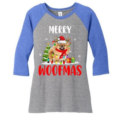 Merry Xmas Woofmas Xmas Lights Santa Reindeer Pekingese Dog Gift Women's Tri-Blend 3/4-Sleeve Raglan Shirt