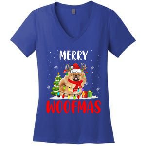 Merry Xmas Woofmas Xmas Lights Santa Reindeer Pekingese Dog Gift Women's V-Neck T-Shirt