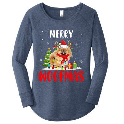 Merry Xmas Woofmas Xmas Lights Santa Reindeer Pekingese Dog Gift Women's Perfect Tri Tunic Long Sleeve Shirt