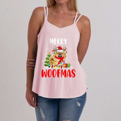 Merry Xmas Woofmas Xmas Lights Santa Reindeer Pekingese Dog Gift Women's Strappy Tank