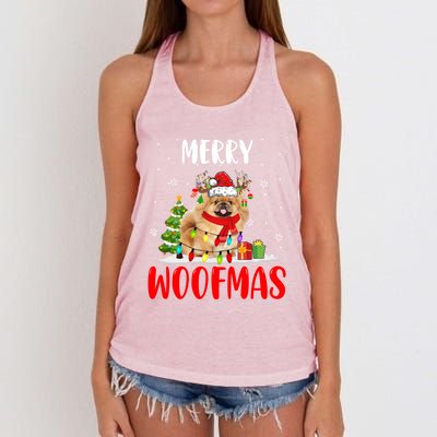 Merry Xmas Woofmas Xmas Lights Santa Reindeer Pekingese Dog Gift Women's Knotted Racerback Tank