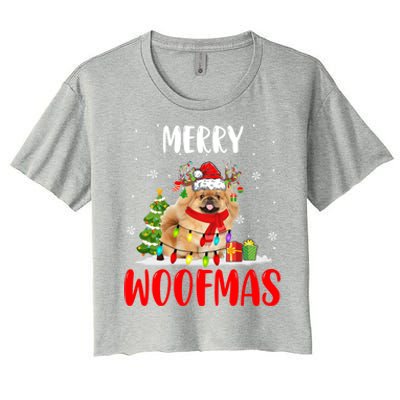 Merry Xmas Woofmas Xmas Lights Santa Reindeer Pekingese Dog Gift Women's Crop Top Tee