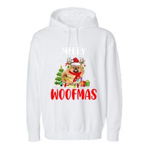 Merry Xmas Woofmas Xmas Lights Santa Reindeer Pekingese Dog Gift Garment-Dyed Fleece Hoodie