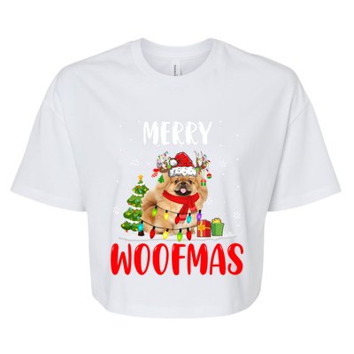 Merry Xmas Woofmas Xmas Lights Santa Reindeer Pekingese Dog Gift Bella+Canvas Jersey Crop Tee