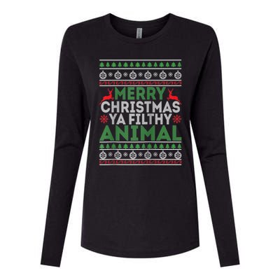 Merry Xmas ya-filthy animal funny christmas pajama Womens Cotton Relaxed Long Sleeve T-Shirt