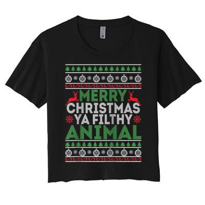 Merry Xmas ya-filthy animal funny christmas pajama Women's Crop Top Tee