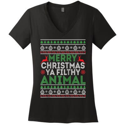 Merry Xmas ya-filthy animal funny christmas pajama Women's V-Neck T-Shirt